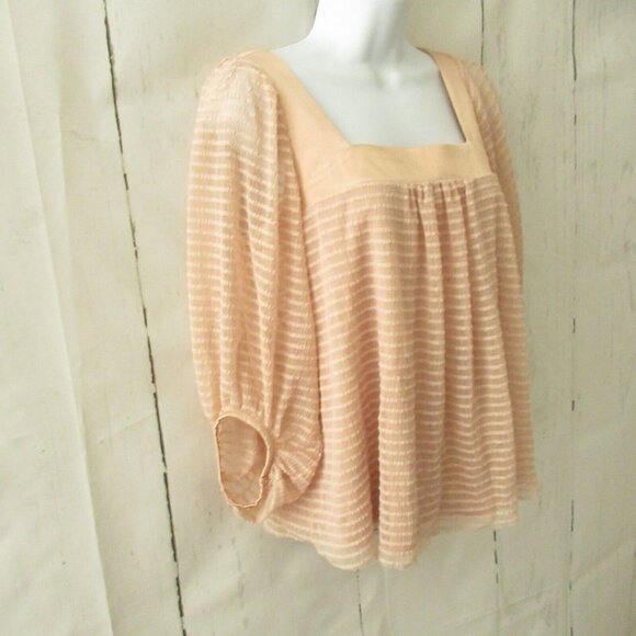 Anthropologie Meadow Rue Top XS X Small Blush Pink Puff Sleeve Square Neck - Picture 2 of 5